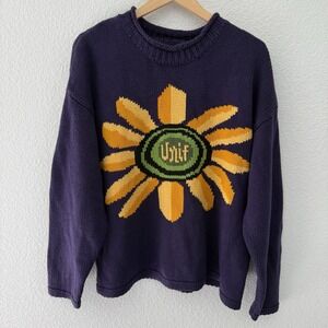 UNIF Womens Sunflower Petal Sweater Medium Purple Floral Flower Y2K